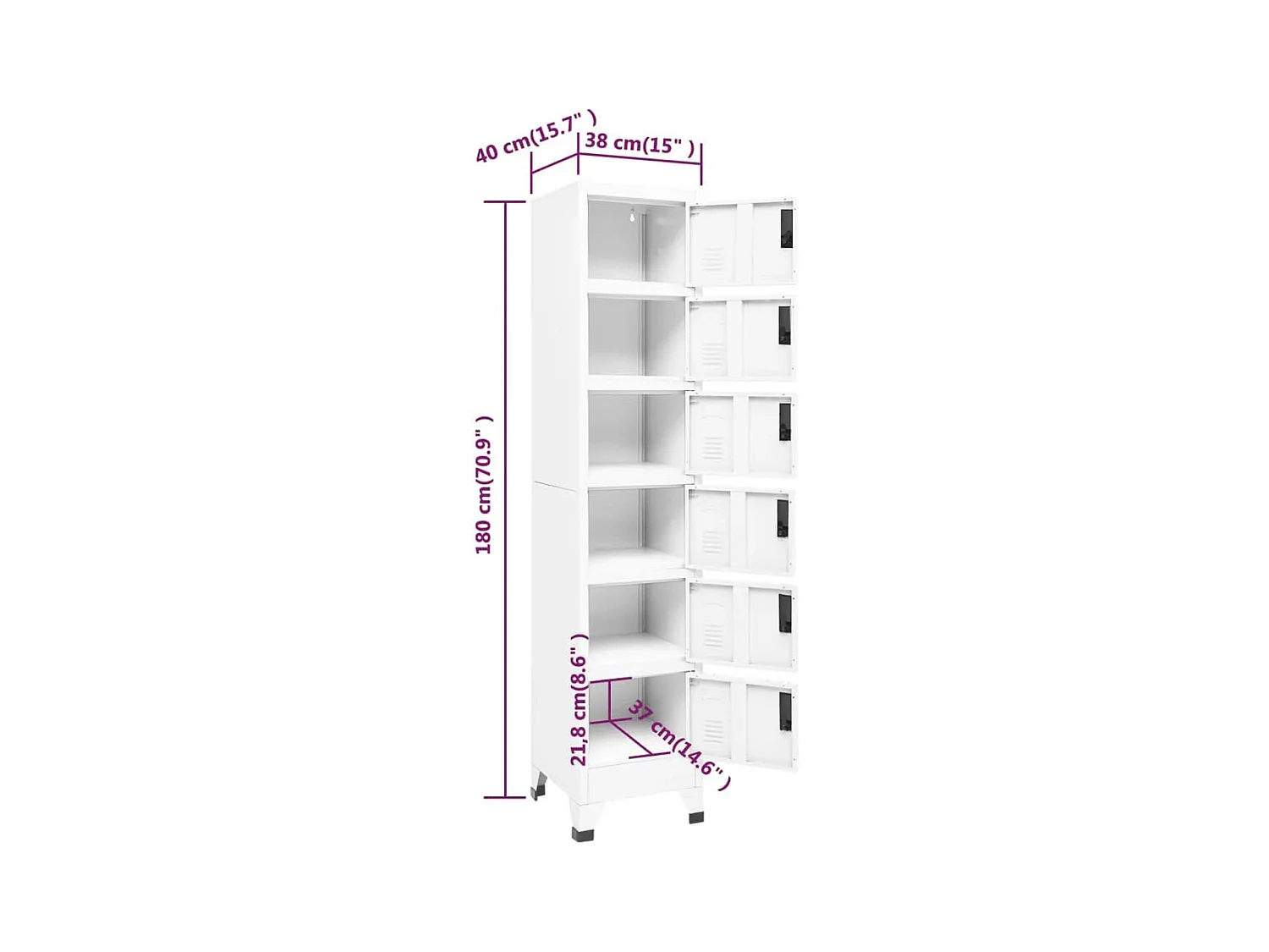 Lockerkast 38x40x180 cm staal wit