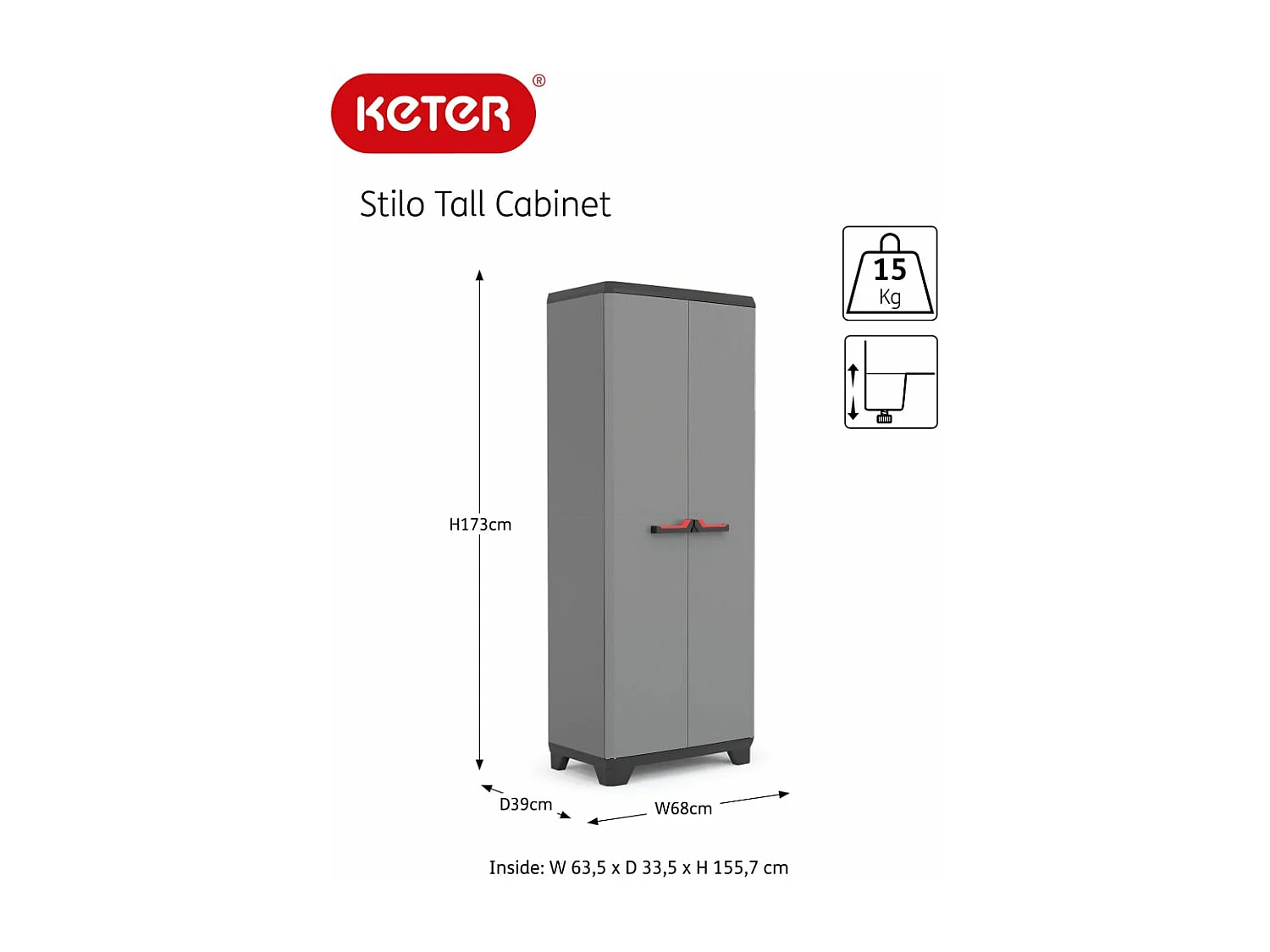 Armoire de rangement avec étagères Stilo Gris et noir 173 cm