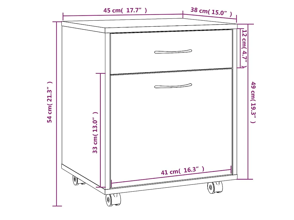 Rolkast 45x38x54 cm bewerkt hout grijs sonoma eiken