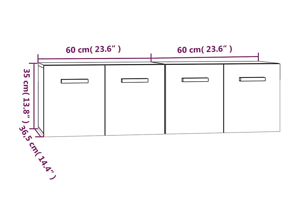 Armoires murales 2 pcs Blanc 60x36,5x35 cm Bois d'ingénierie