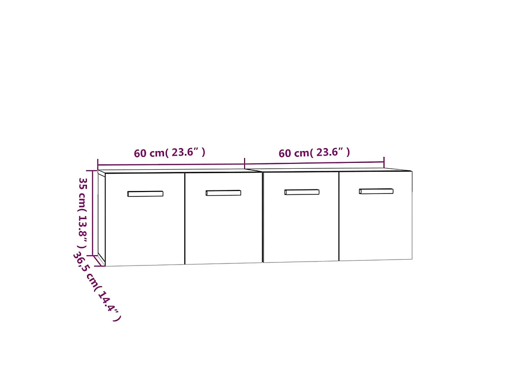 Mobili Parete 2 pz Bianco 60x36,5x35 cm Legno Multistrato
