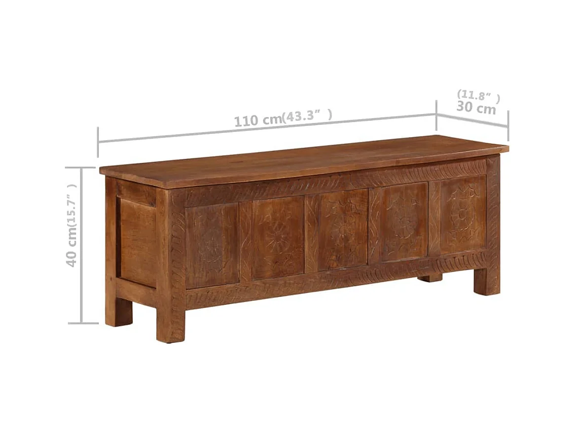 Scatola Portaoggetti 110x30x40 cm in Legno Massello di Mango
