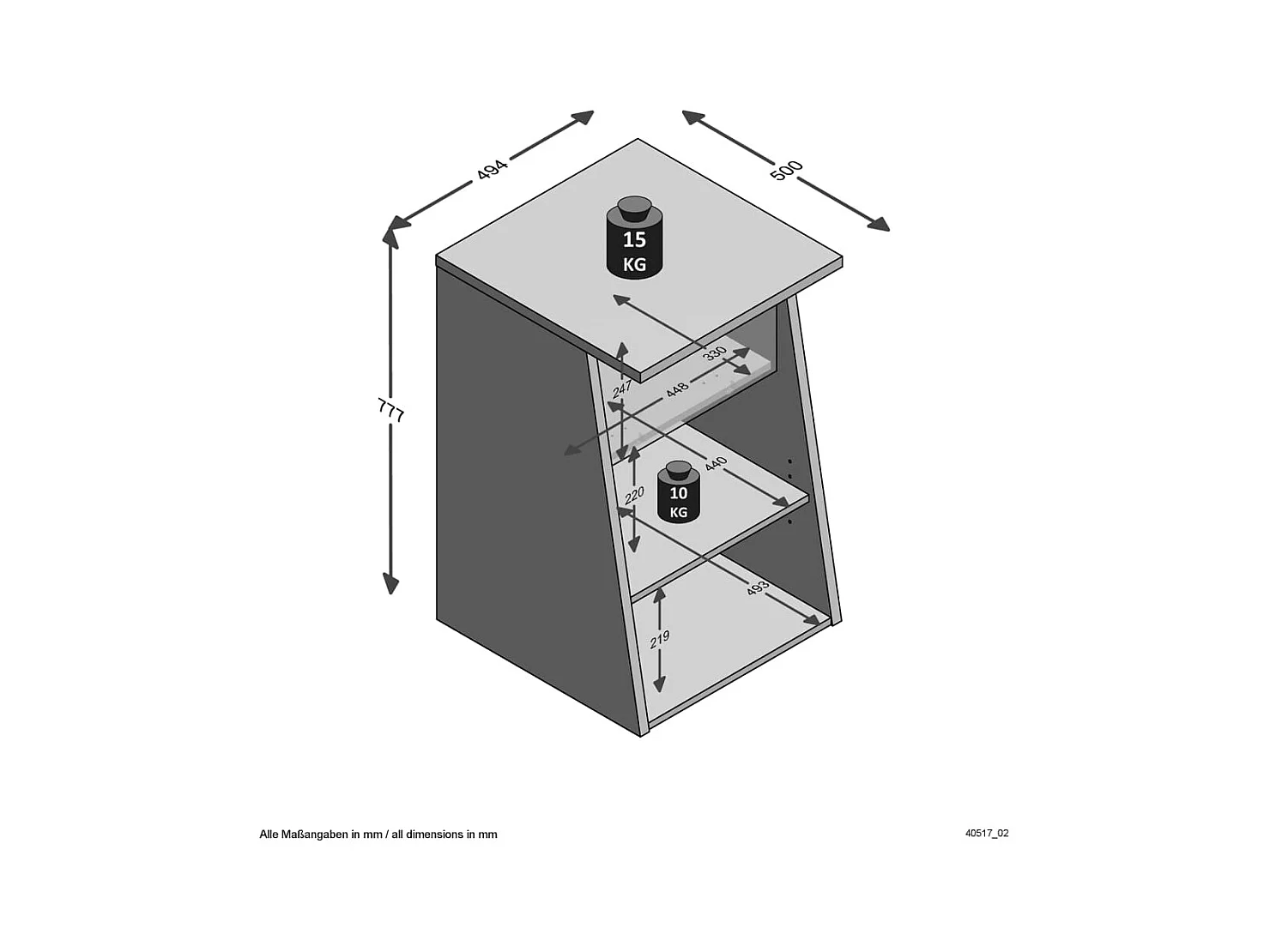 Table d'appoint de jeu 2 compartiments ouverts 49,4x50x77,7 cm