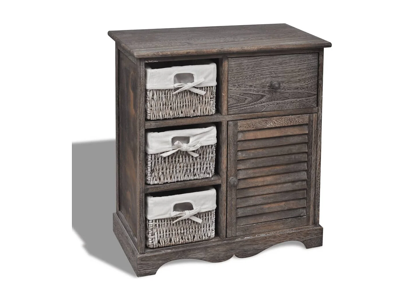 Armoire en bois 3 paniers gauches en tissage Marron