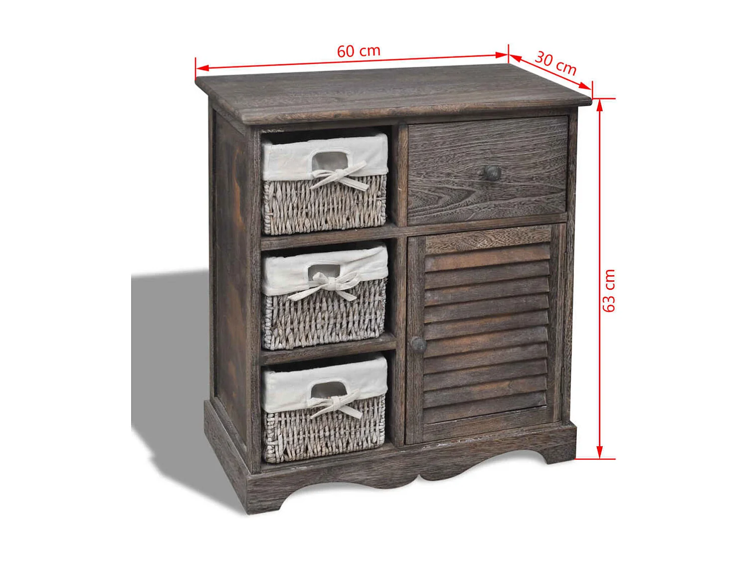 Kast met links 3 weefmanden hout bruin