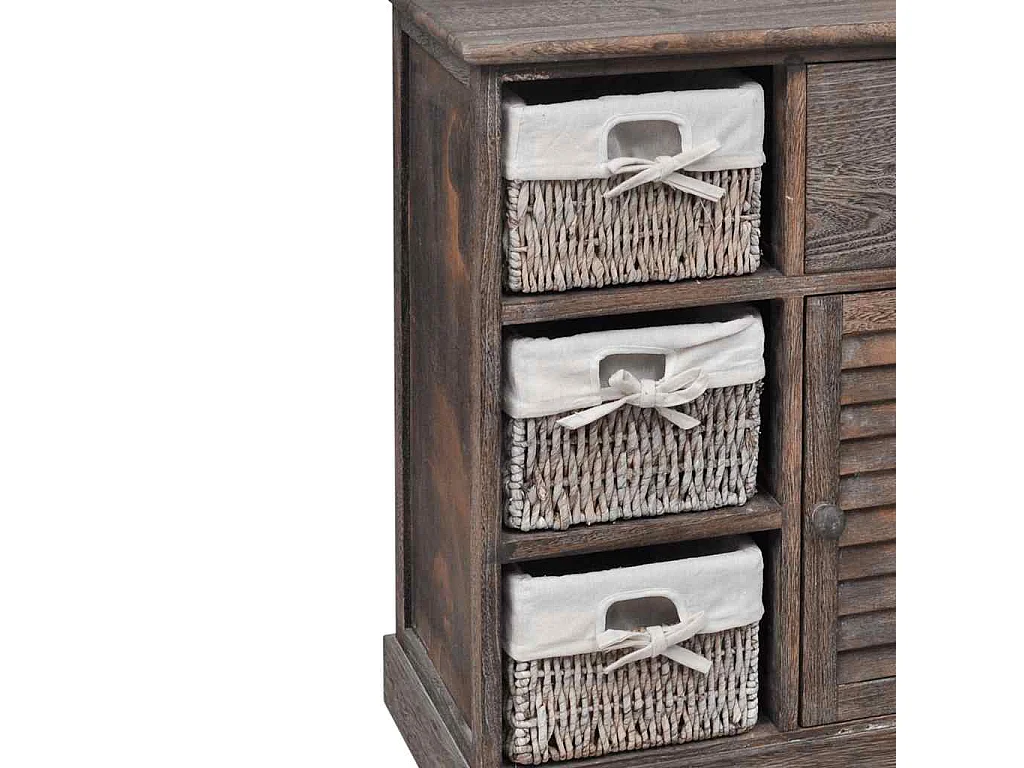 Armoire en bois 3 paniers gauches en tissage Marron