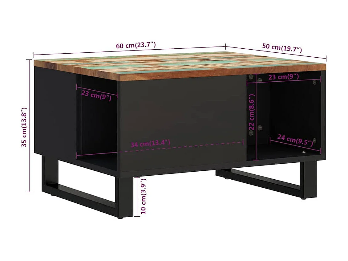 Table basse 60x50x35 cm bois de récupération massif