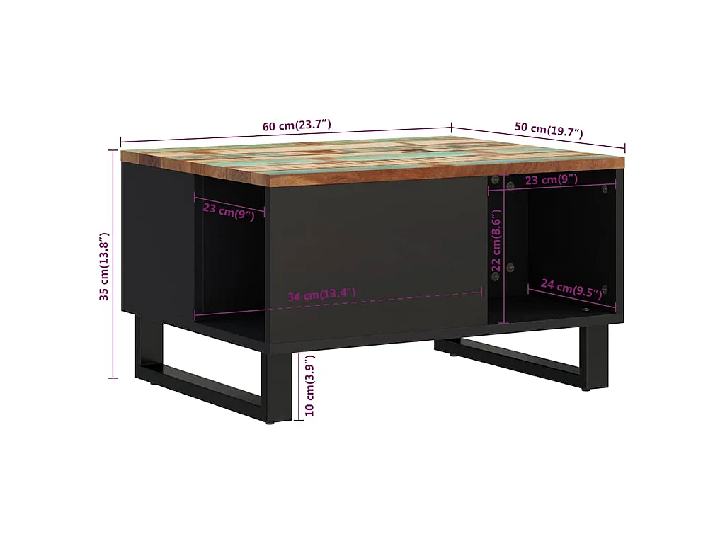 Salontafel 60x50x35 cm massief gerecycled hout