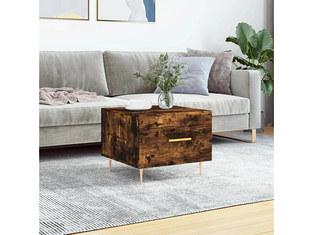 Tavolino da Salotto Rovere Fumo 50x50x40 cm Legno Multistrato
