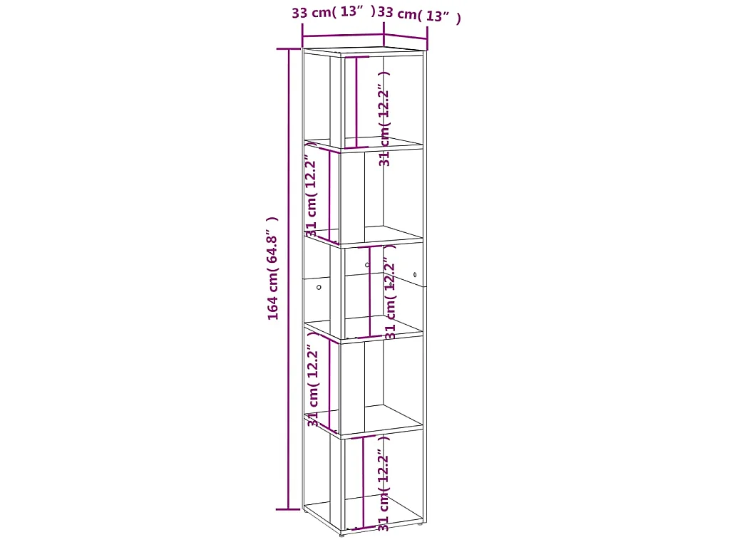 Armoire d'angle Gris béton 33x33x164,5 cm Bois d'ingénierie