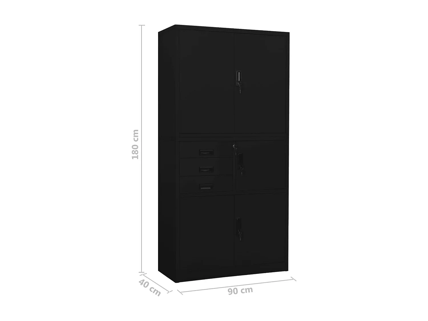 Armoire de bureau Noir 90x40x180 cm Acier