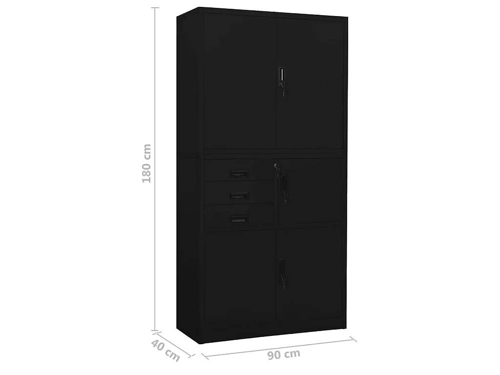 Armadio per Ufficio Nero 90x40x180 cm in Acciaio