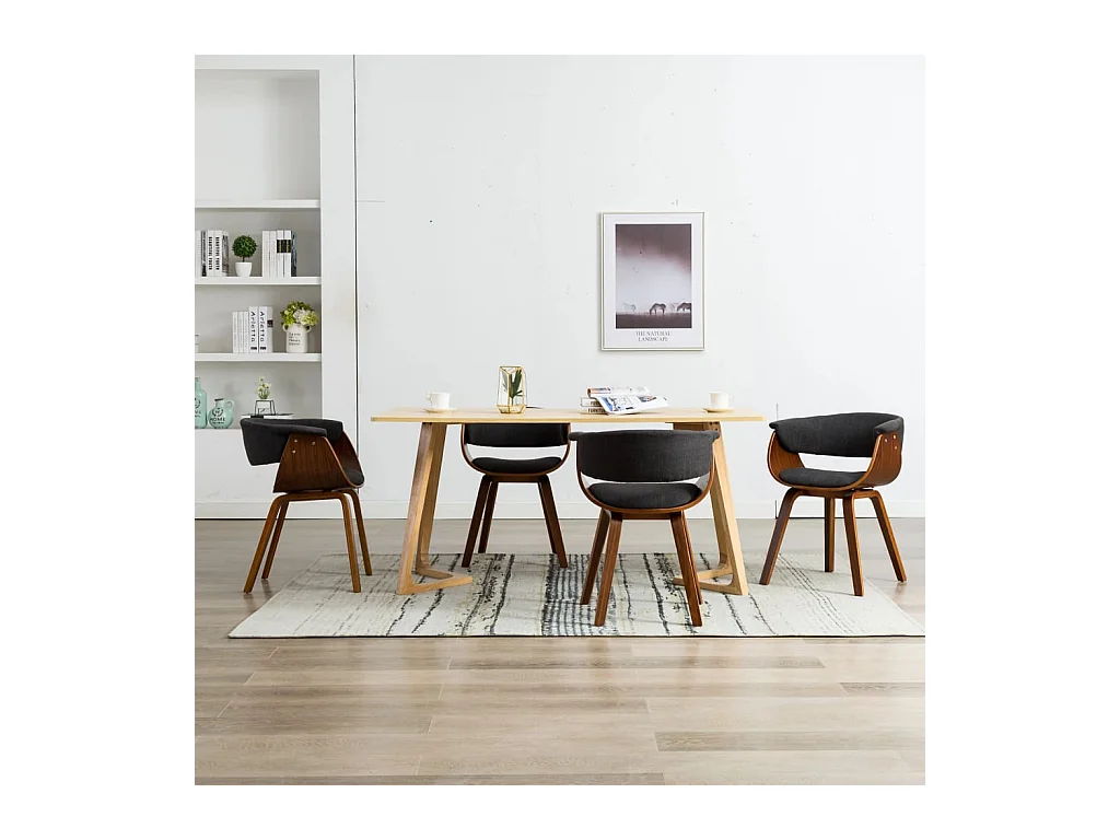 Chaises à manger lot de 4 gris bois courbé et tissu