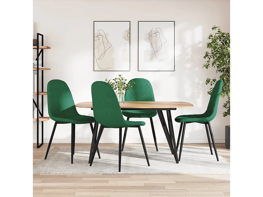 Sedie da Pranzo 4 pz Verde Scuro in Velluto