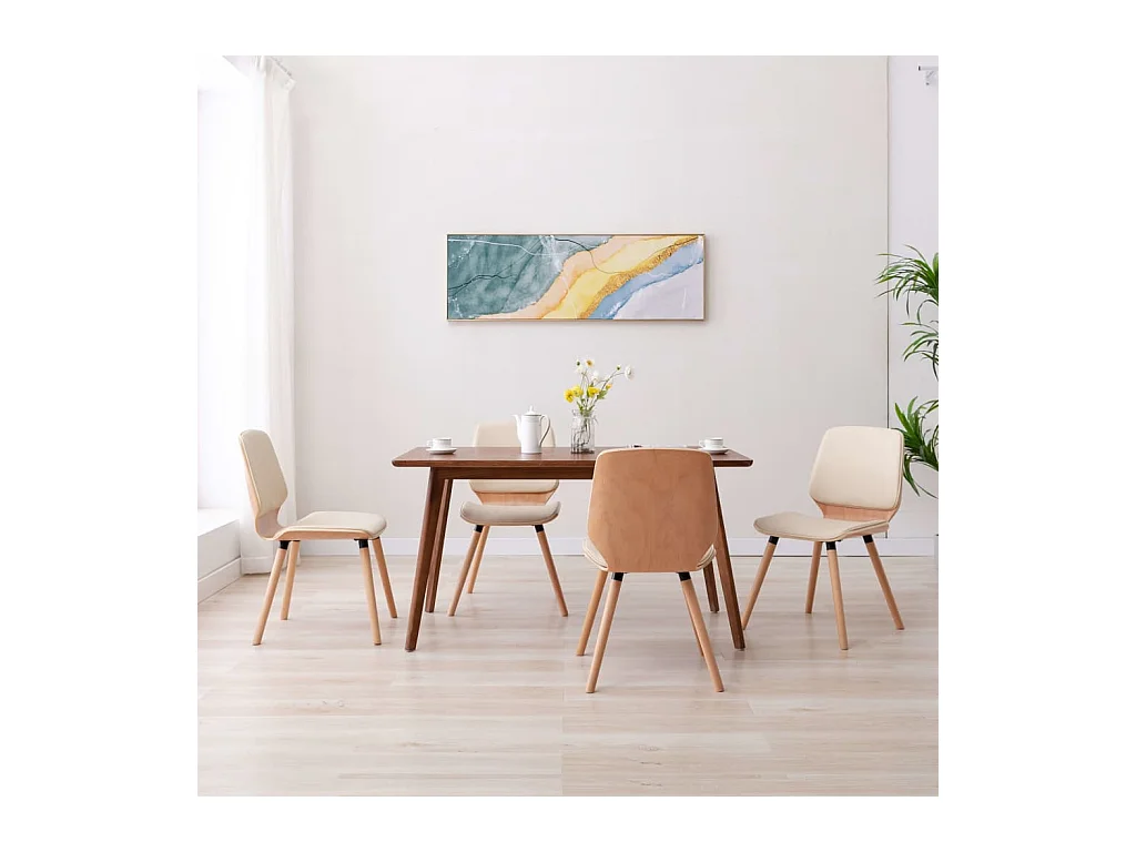 Eetkamerstoelen 4 st kunstleer crèmekleurig
