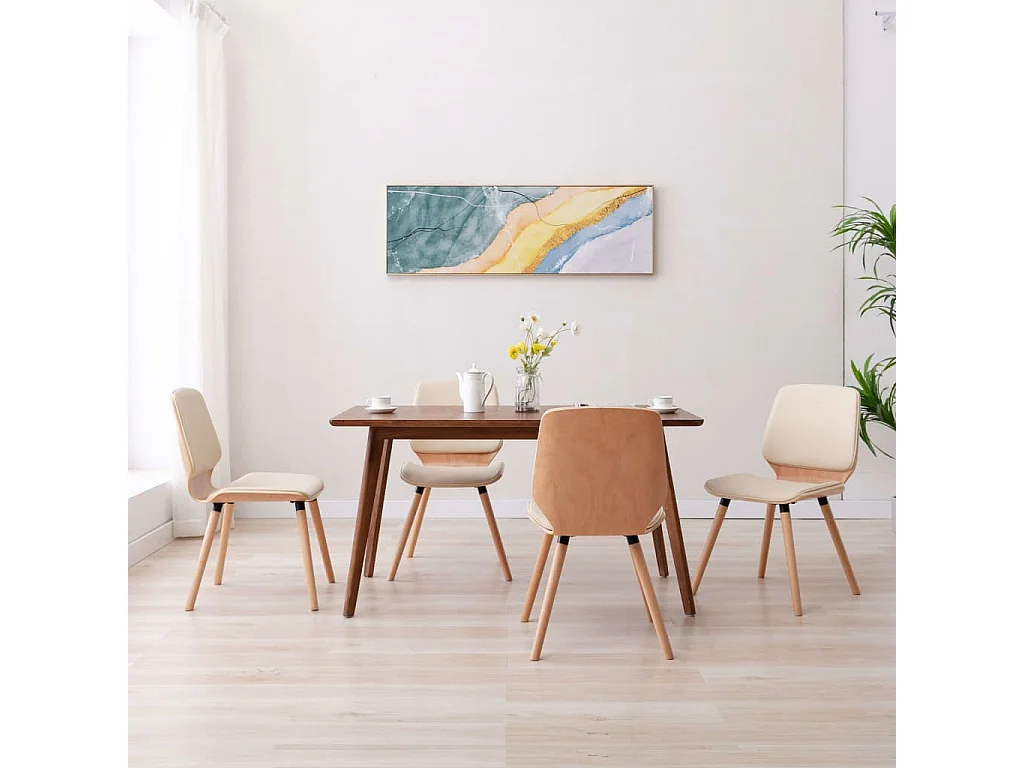 Eetkamerstoelen 4 st kunstleer crèmekleurig