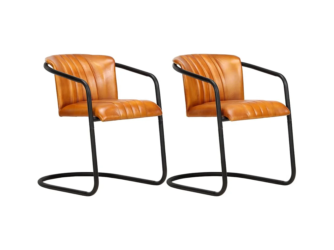 Chaises à manger lot de 2 brun roux cuir véritable