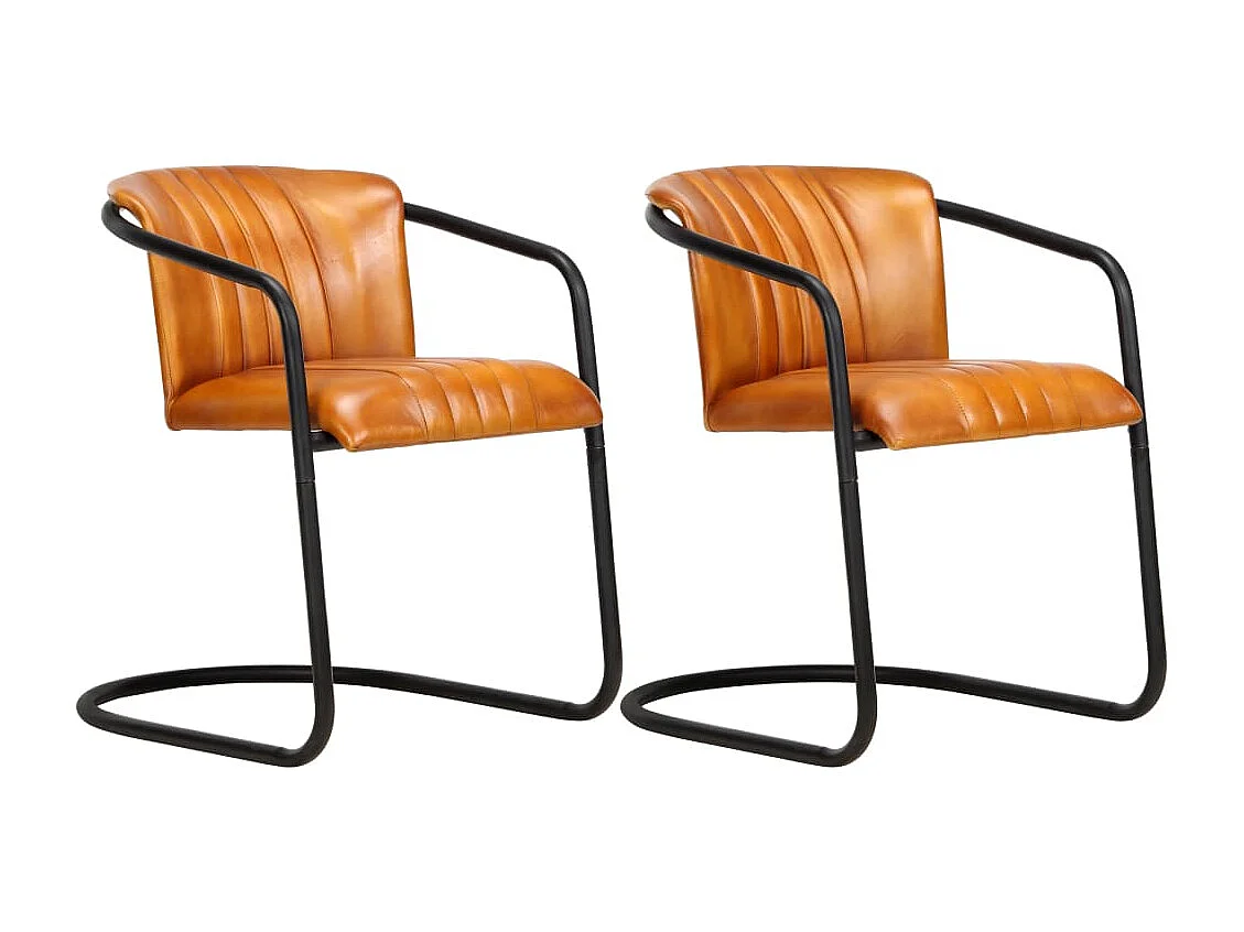 Chaises à manger lot de 2 brun roux cuir véritable