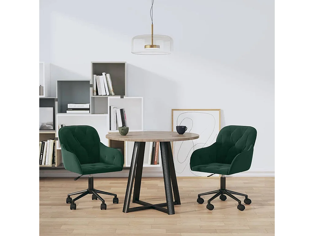 Chaises pivotantes à manger lot de 2 Vert foncé Velours