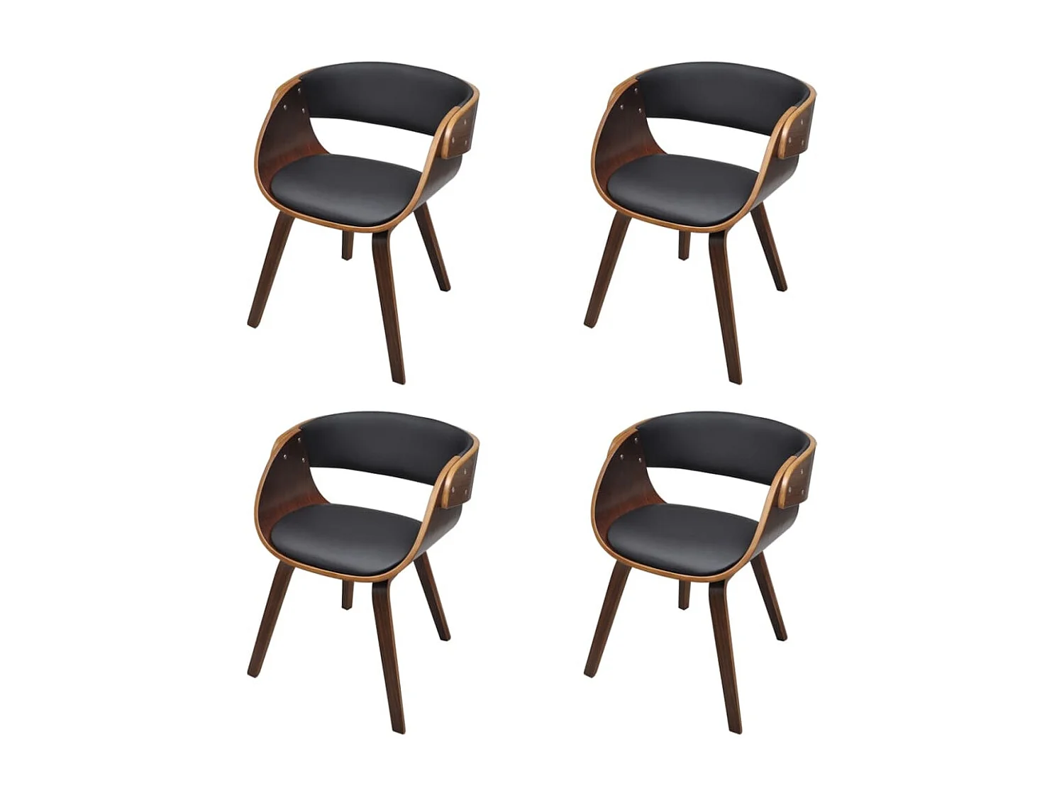 Chaises à manger lot de 4 marron bois courbé et similicuir