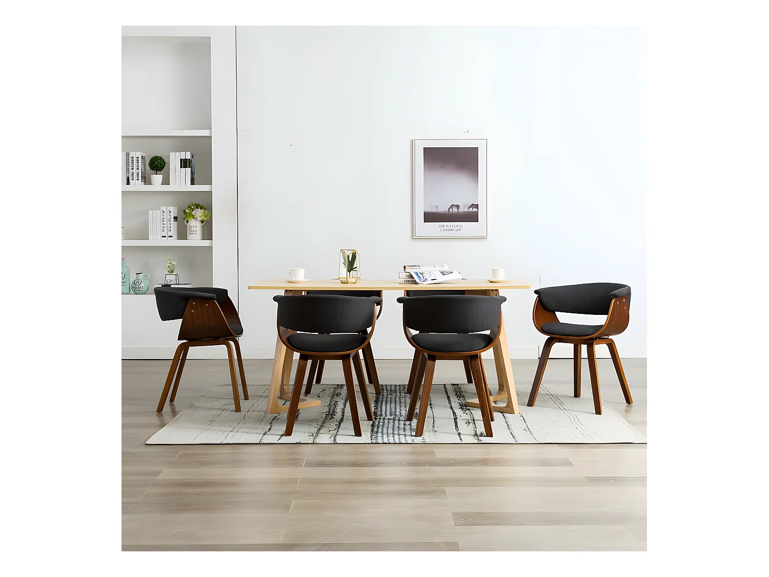 Chaises à manger lot de 6 gris bois courbé et tissu