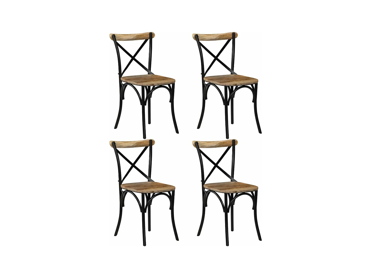 Chaises à dossier croisé lot de 4 noir bois de manguier massif