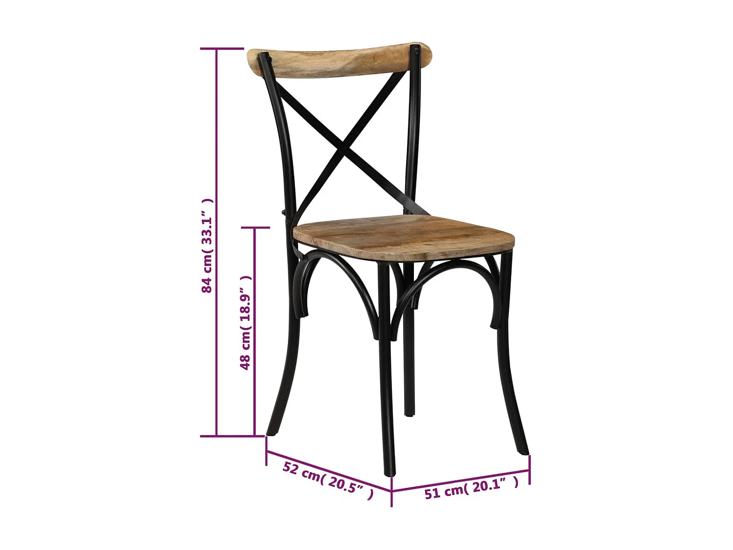 Kruisstoelen 4 st massief mangohout zwart