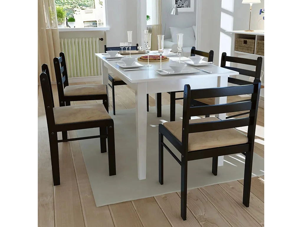 Eetkamerstoelen 6 st massief hout en fluweel bruin