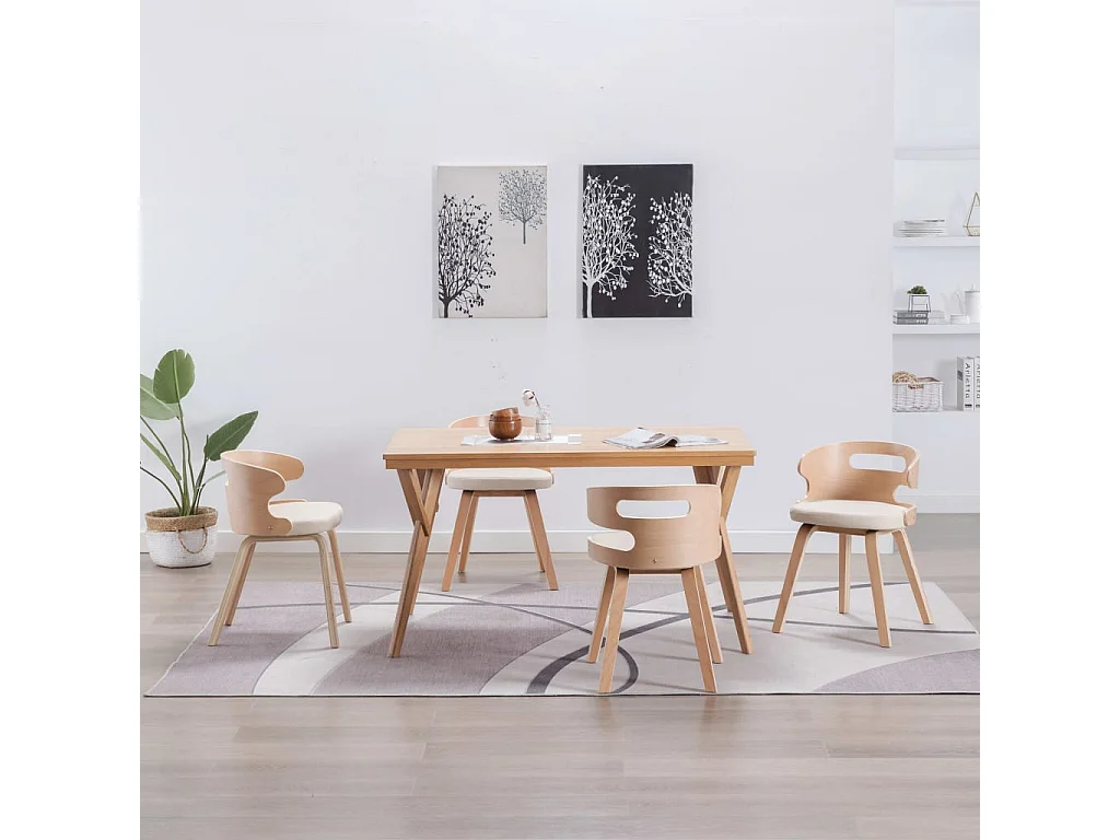 Eetkamerstoelen 4 st gebogen hout en kunstleer crèmekleurig
