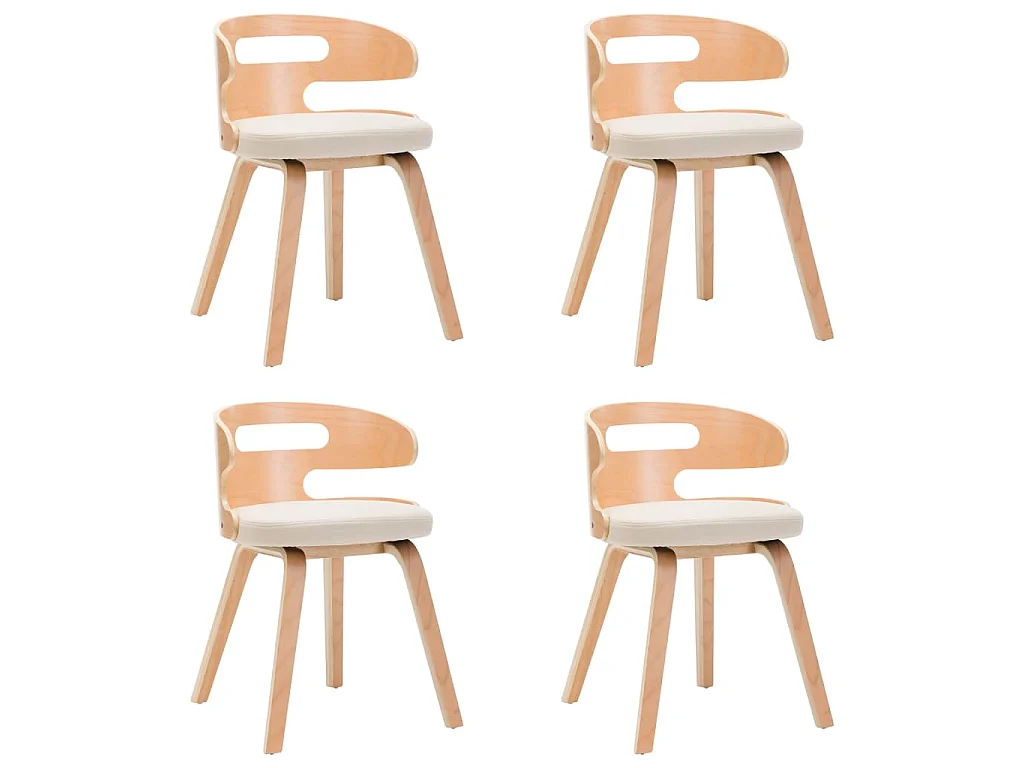 Sillas de comedor 4 uds madera curvada y cuero sintético crema