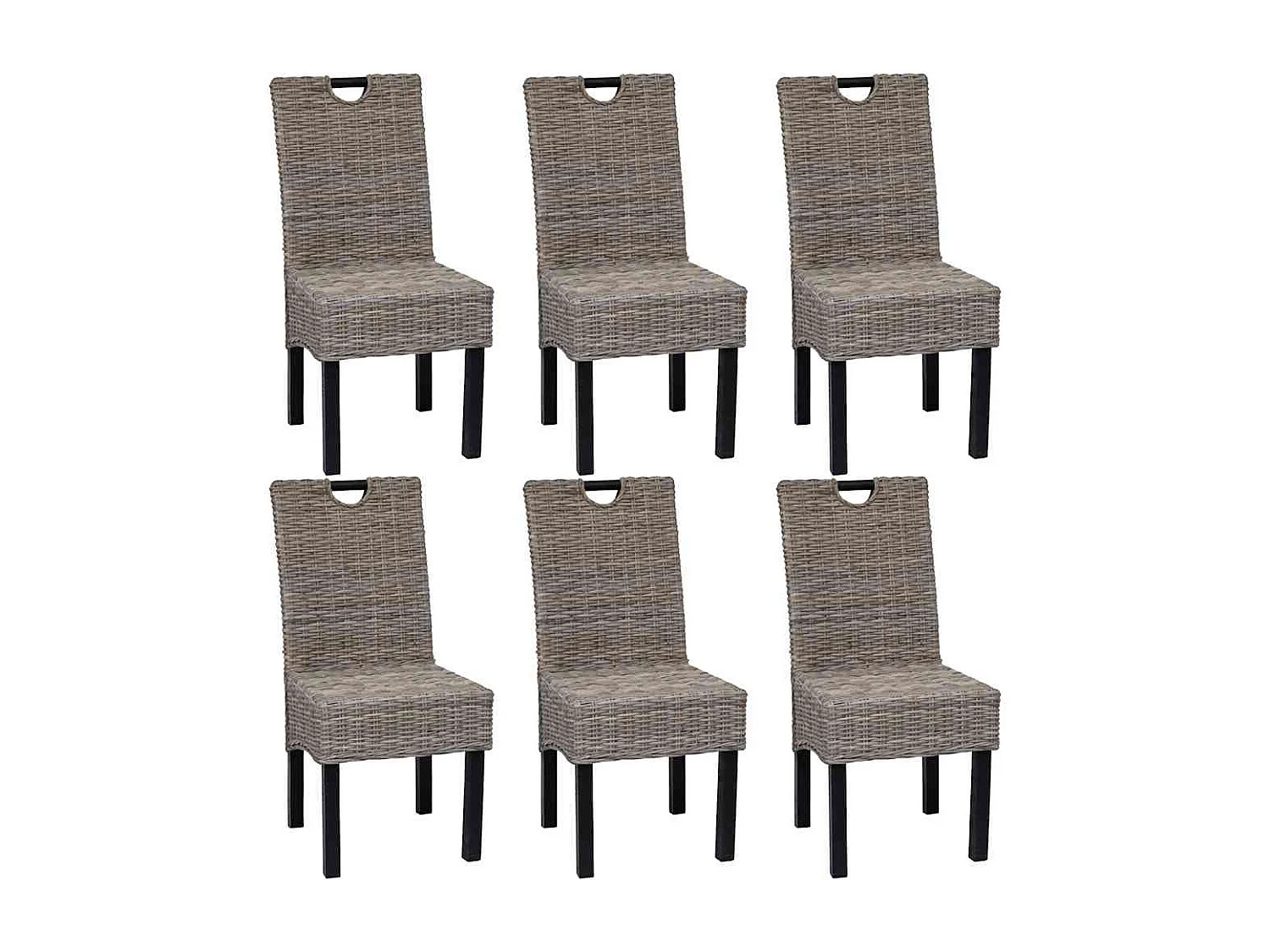 Sedie Sala da Pranzo 6 pz in Rattan Kubu e Legno di Mango