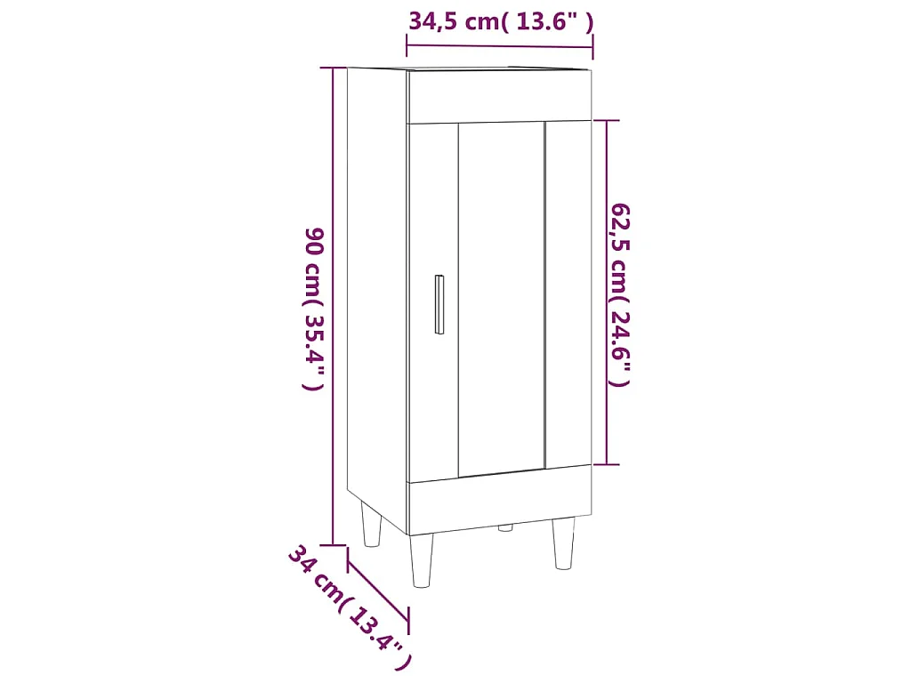 Dressoir 34,5x34x90 cm bewerkt hout betongrijs