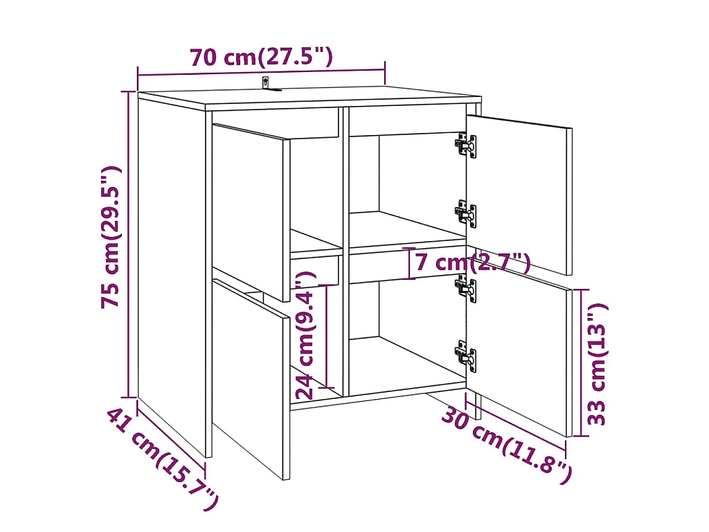 Dressoir 70x41x75 cm bewerkt hout wit