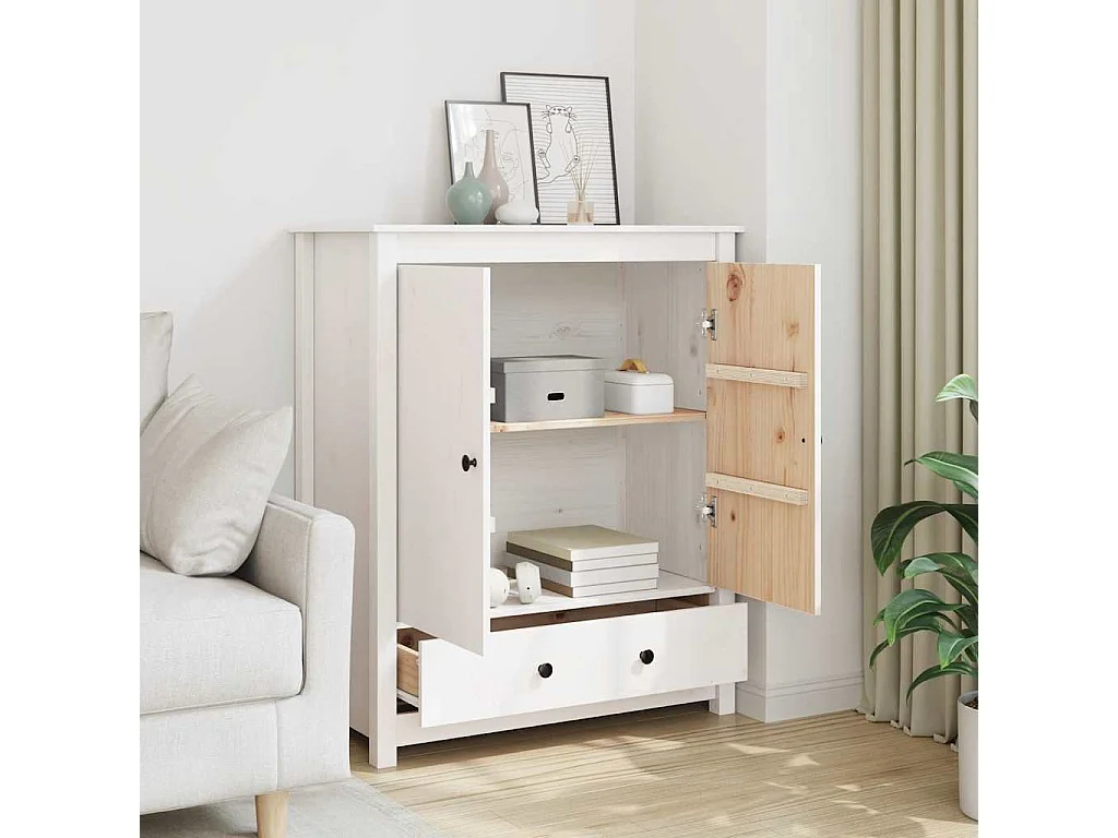 Hoge kast 83x41,5x100 cm massief grenenhout wit