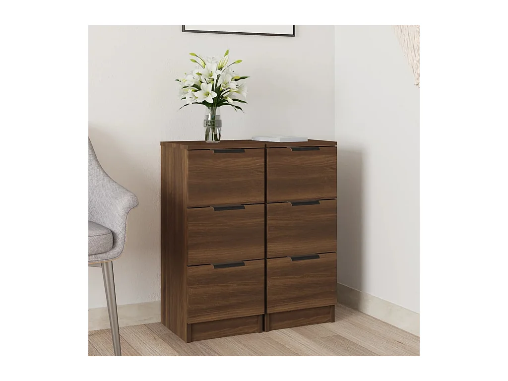 Dressoirs 2 st 30x30x70 cm bewerkt hout bruin eikenkleur