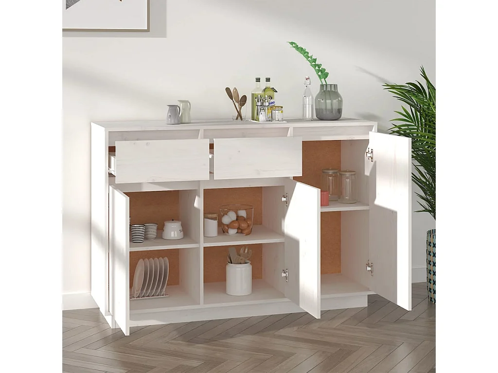 Sideboard Weiß 110x34x75 cm Massivholz Kiefer