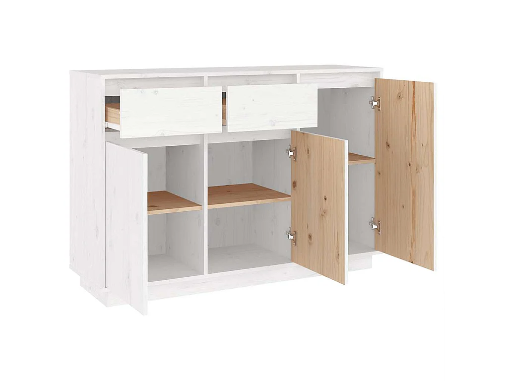 Credenza Bianca 110x34x75 cm in Legno Massello di Pino