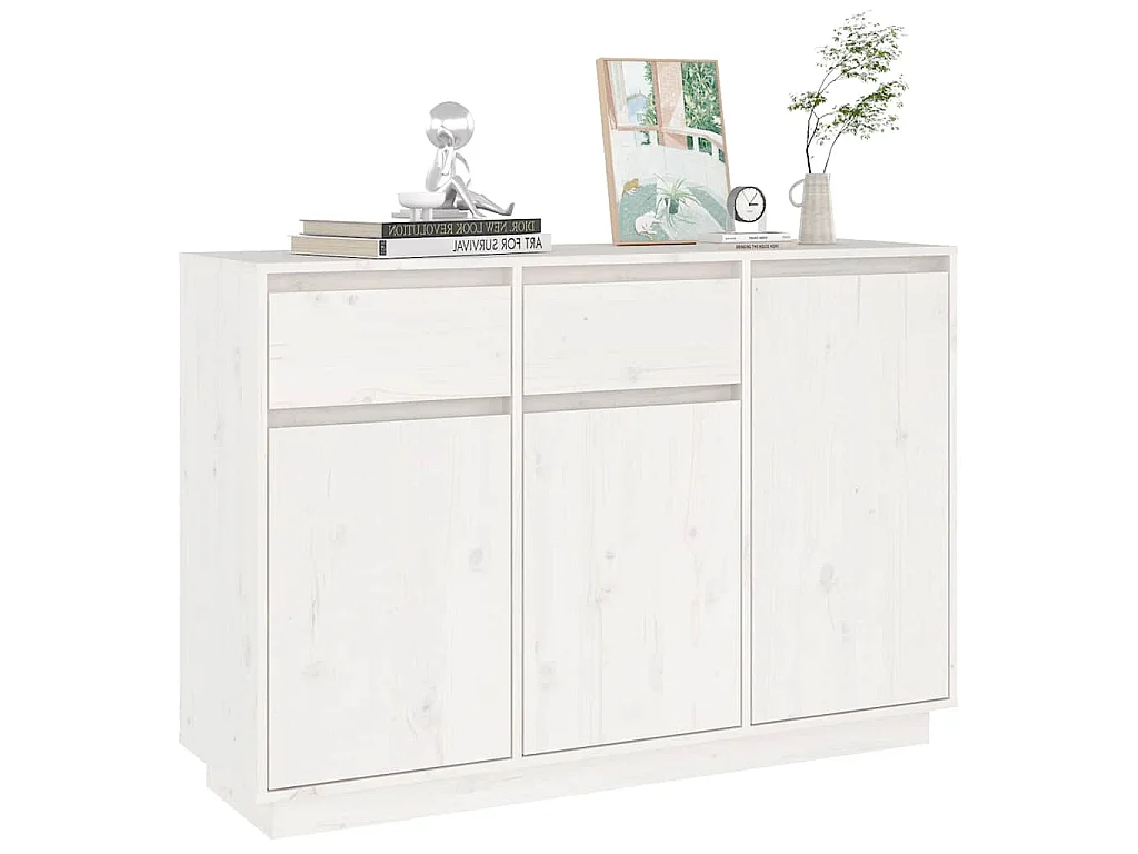 Credenza Bianca 110x34x75 cm in Legno Massello di Pino