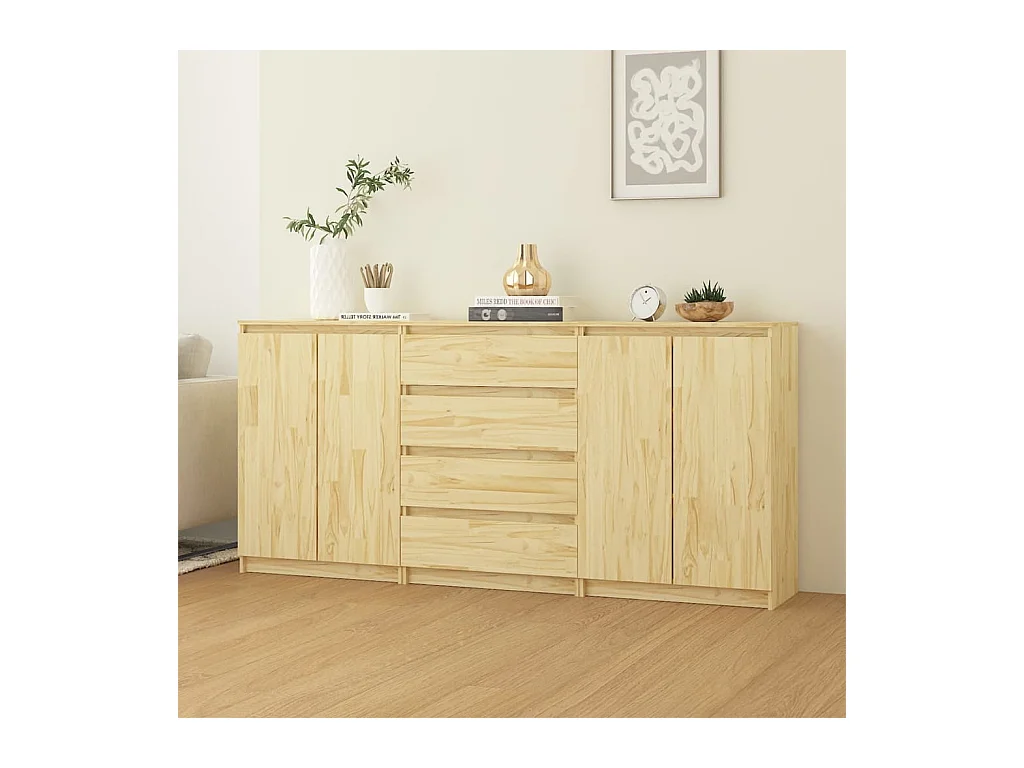 Credenze 3 pz in Legno Massello di Pino
