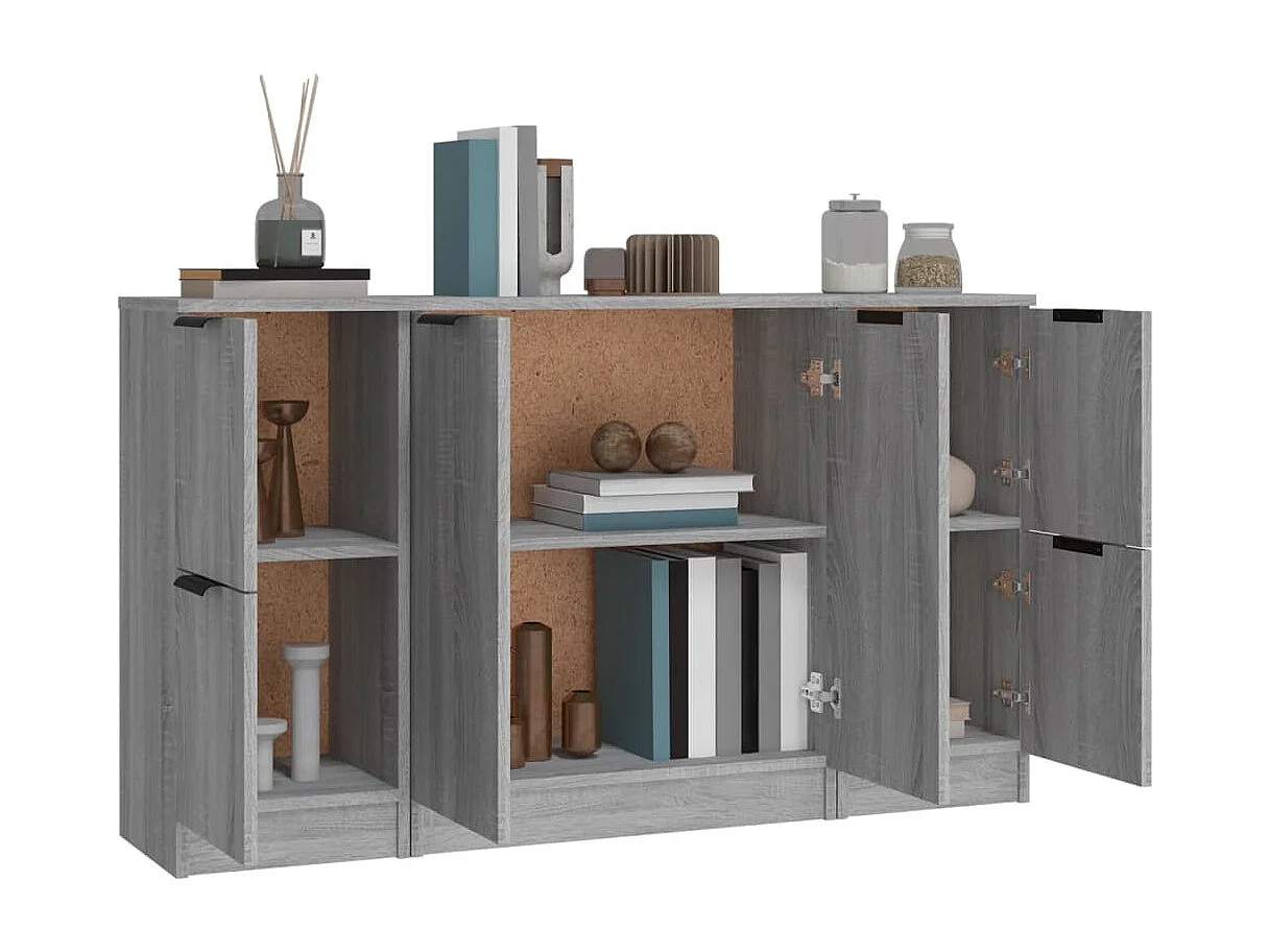 Credenze 3 pz Grigio Sonoma in Legno Multistrato