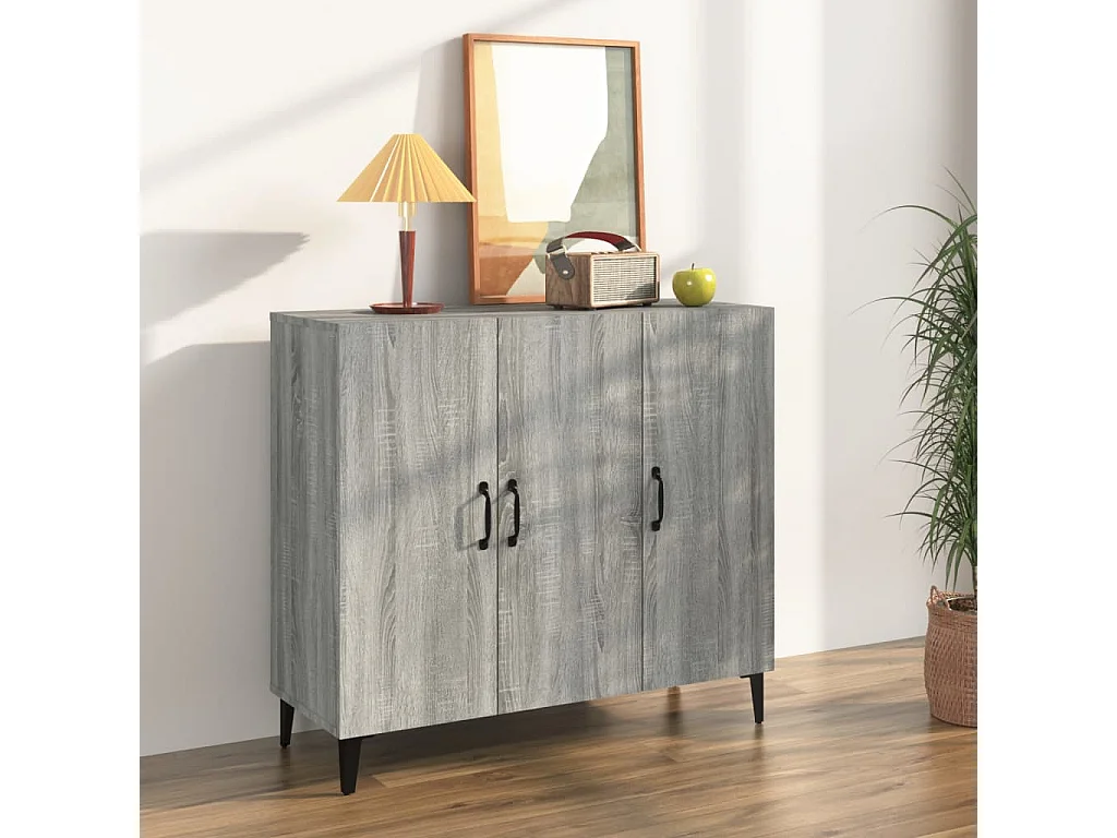 Credenza Grigio Sonoma 90x34x80 cm in Legno Multistrato