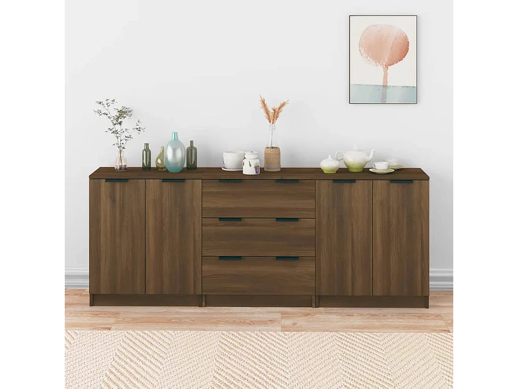 3-delige Dressoirs bewerkt hout bruin eikenkleur