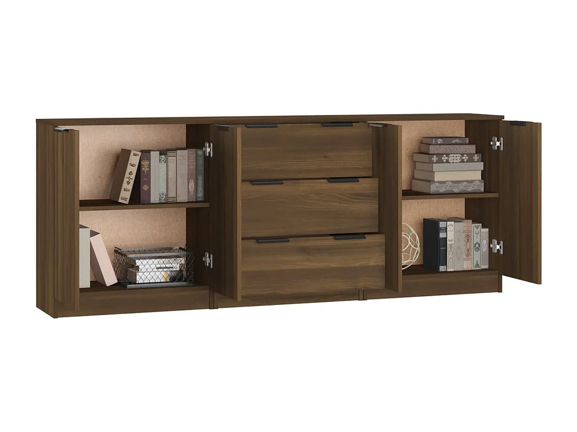 3-delige Dressoirs bewerkt hout bruin eikenkleur