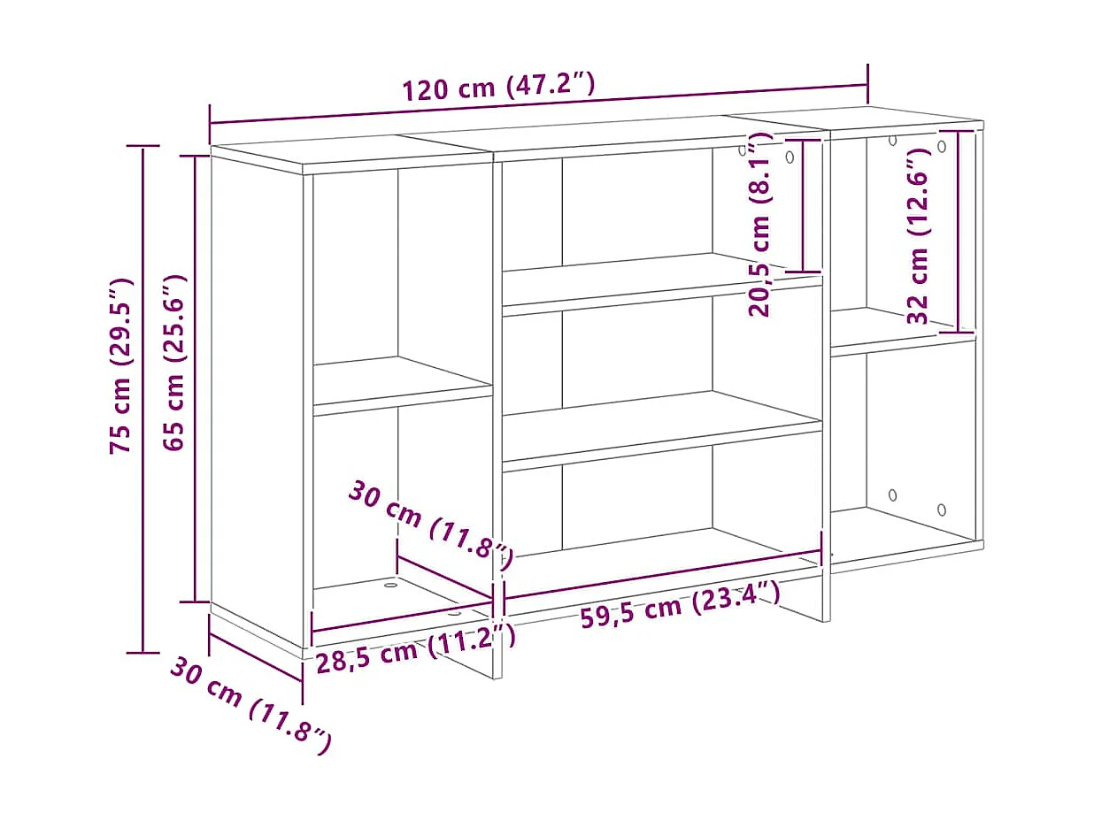 Dressoir 120x30x75 cm bewerkt hout betongrijs