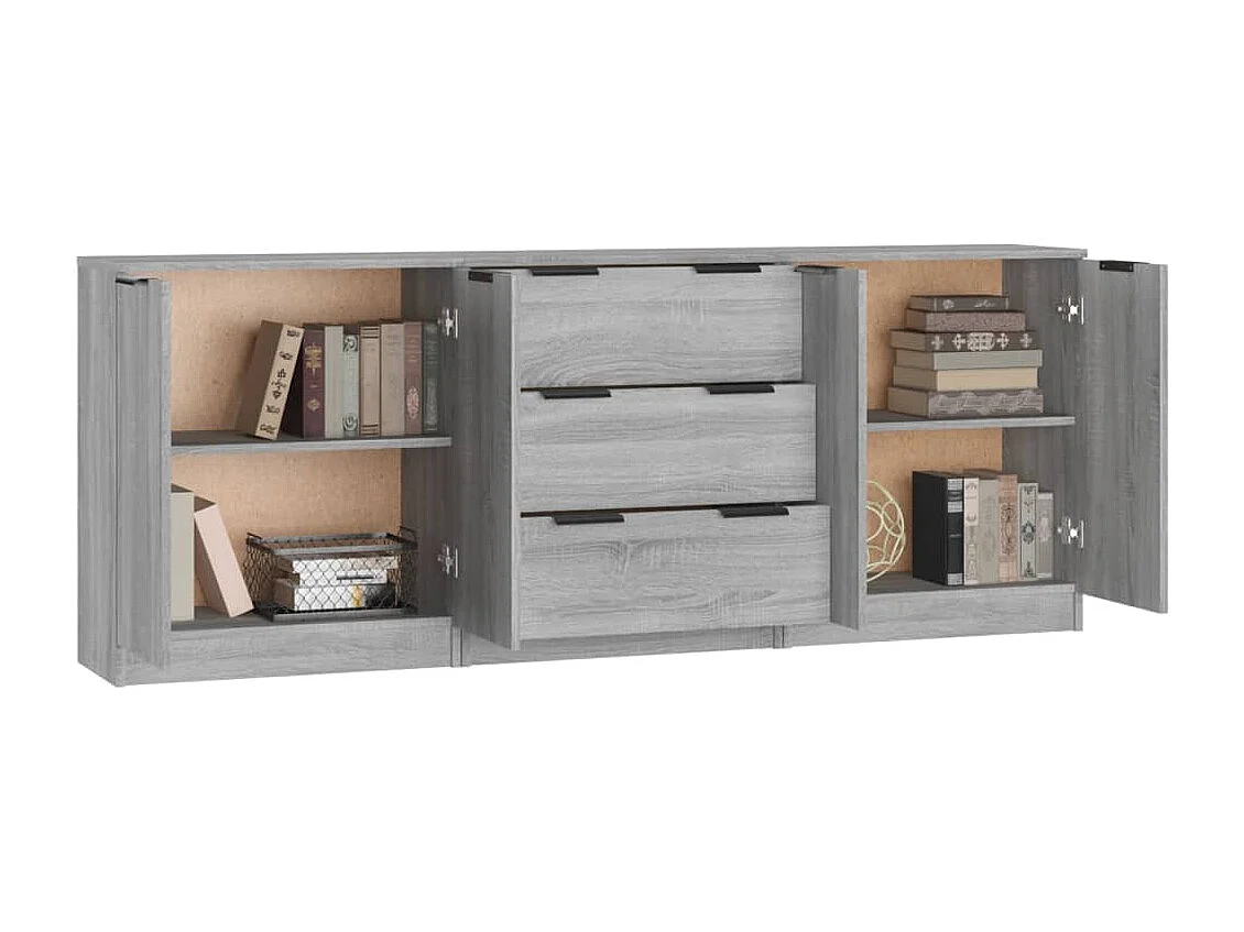 Buffets 3 pcs Sonoma gris Bois d'ingénierie