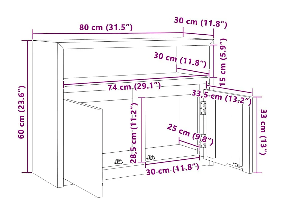 Dressoir 80x30x60 cm massief teakhout
