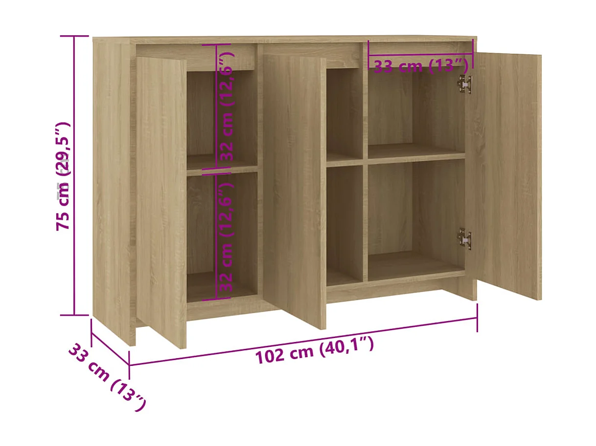 Sideboard Sonoma-Eiche 102x33x75 cm Holzwerkstoff