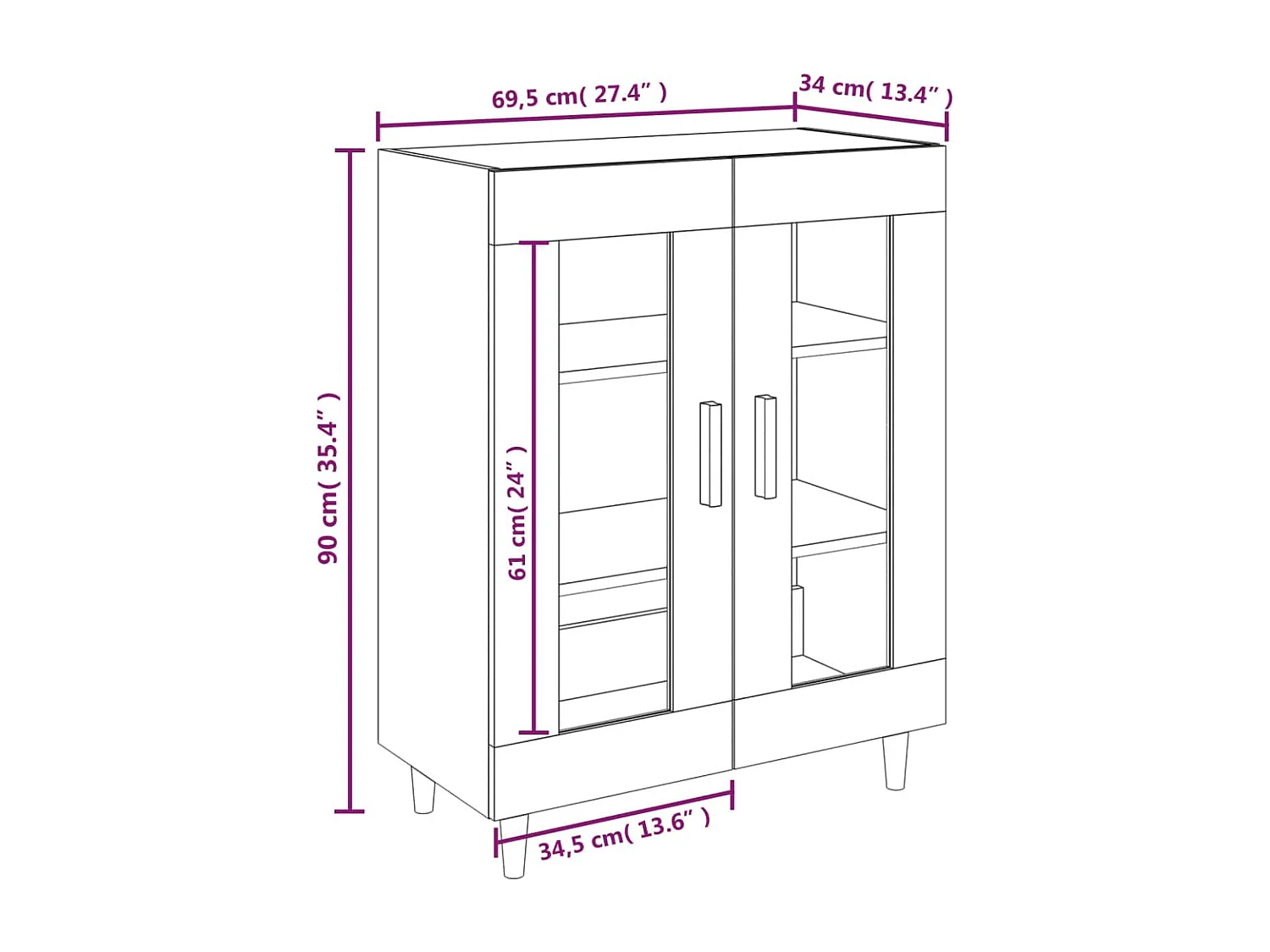 Buffet chêne fumé 69,5x34x90 cm bois d'ingénierie