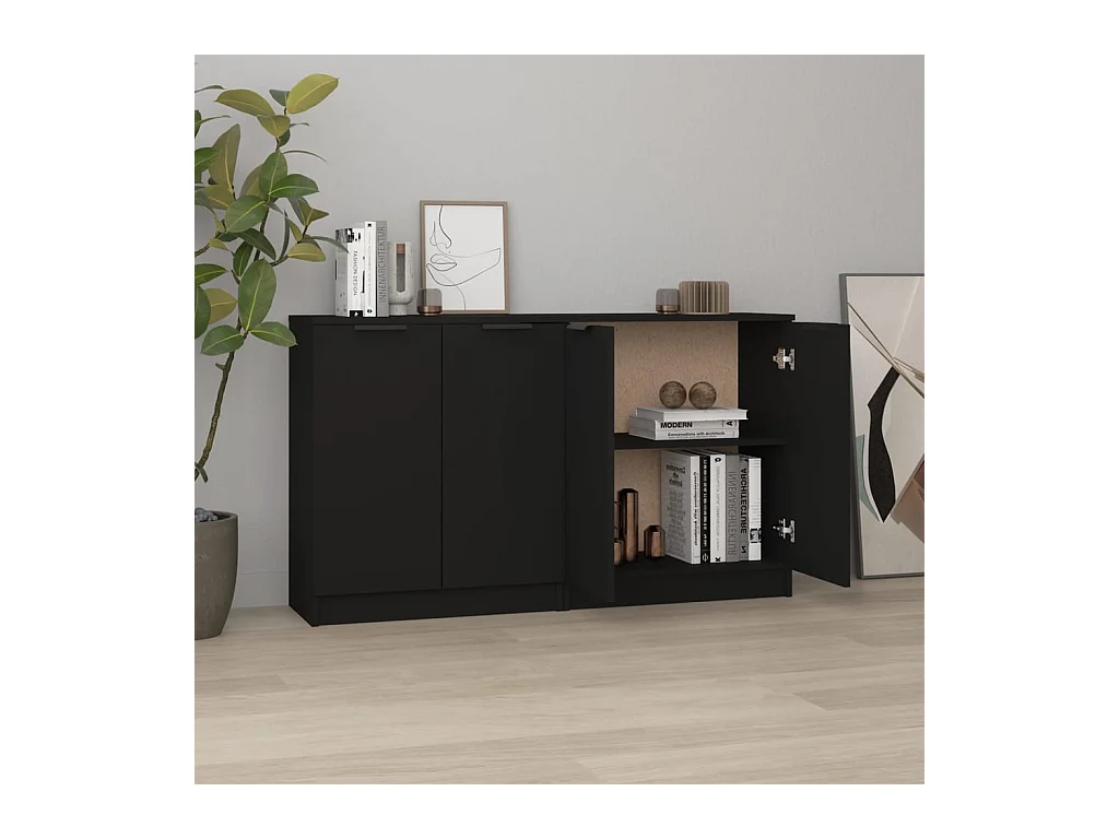 Credenze 2 pz Nere 60x30x70 cm in Legno Multistrato