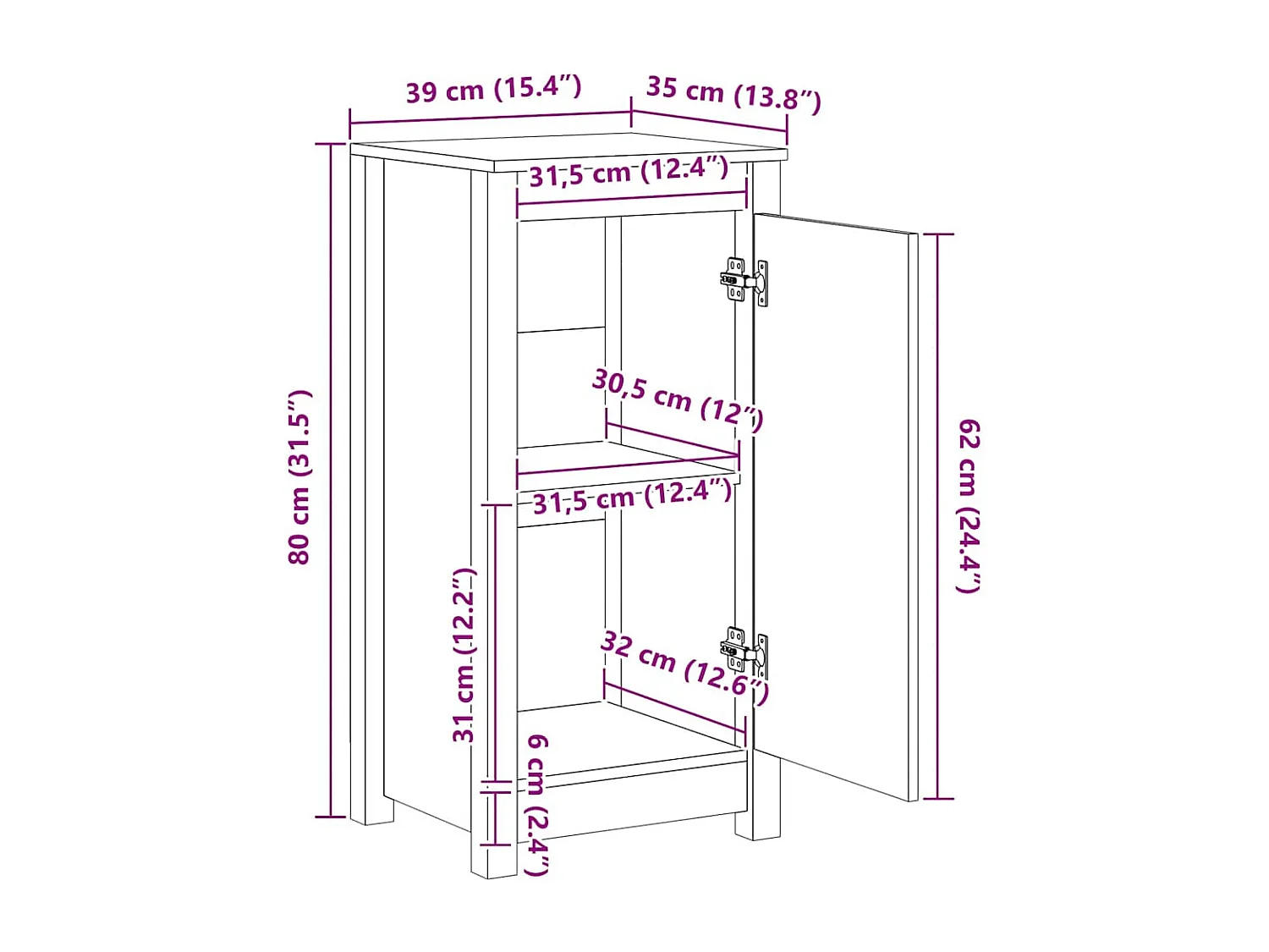 Buffets 2 pcs blanc 39x35x80 cm bois massif de pin